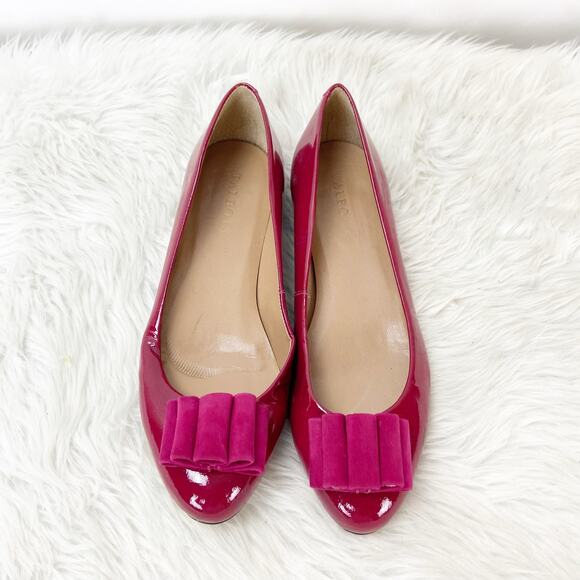 Talbots 8 B Womens Raspberry Patent Leather Briana4 Bow Detail Flats - Picture 6 of 12